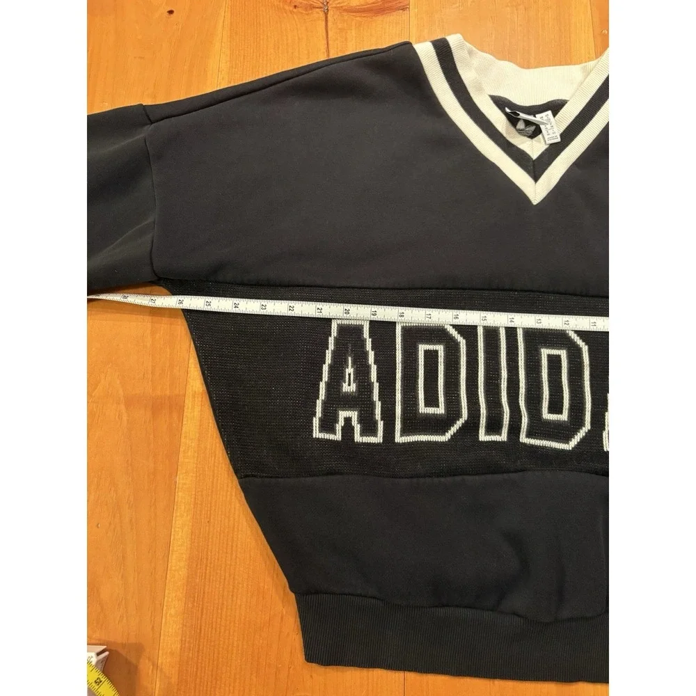 Adidas Originals Mens S Black V-Neck Fleece Pullover Sweatshirt Logo
